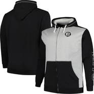 FANATICS Men's Fanatics Branded Black/Heather Gray Brooklyn Nets Big & Tall Contrast Pieced Stitched Full-Zip Hoodie