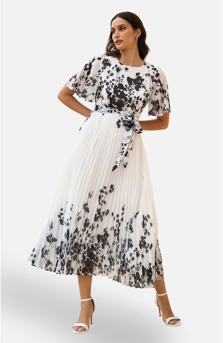 Yumi Short Sleeve Pleated Midi Dress, Alternate, color, White