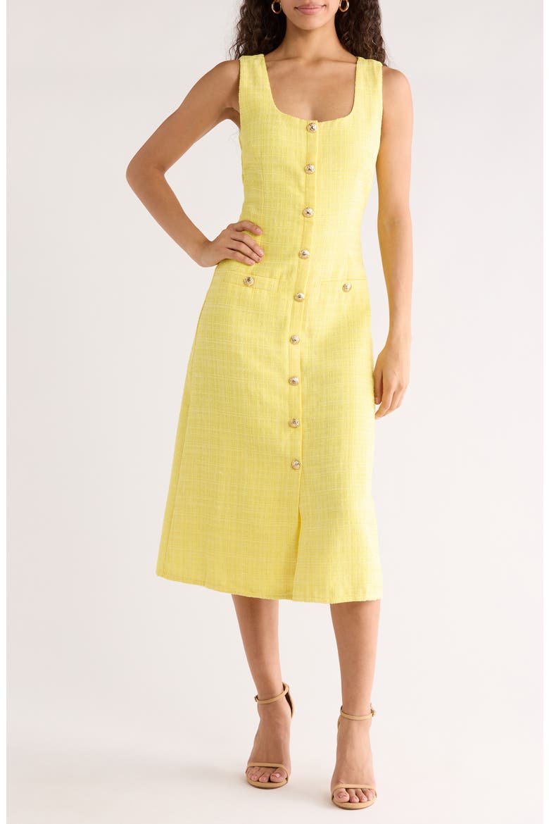 Adriella Sleeveless Tweed Dress, Main, color, YELLOW