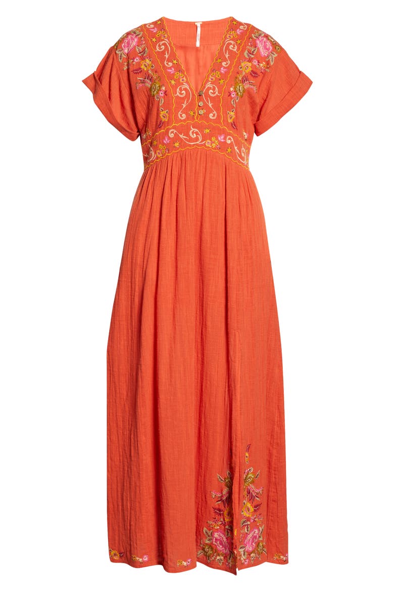 Maisle Embroidered Maxi Dress, Alternate, color, TIGER RED COMBO