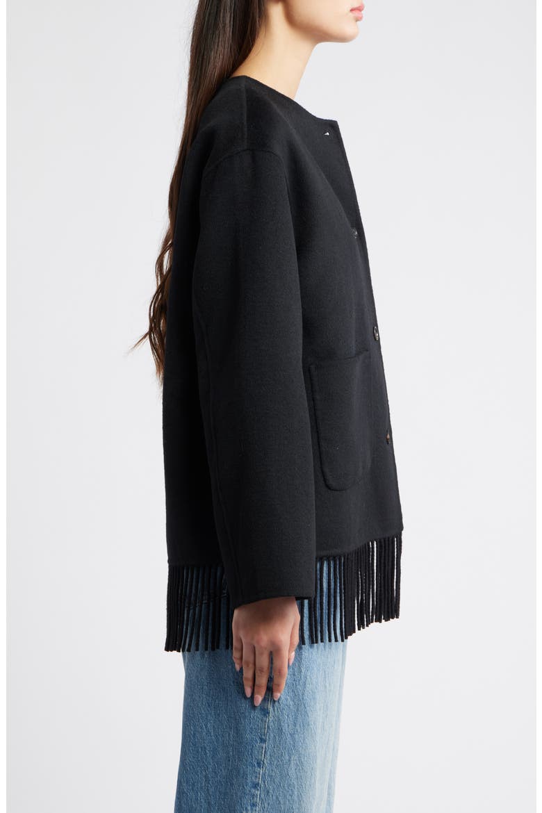Tomoko Frige Trim Wool Blend Jacket, Alternate, color, BLACK