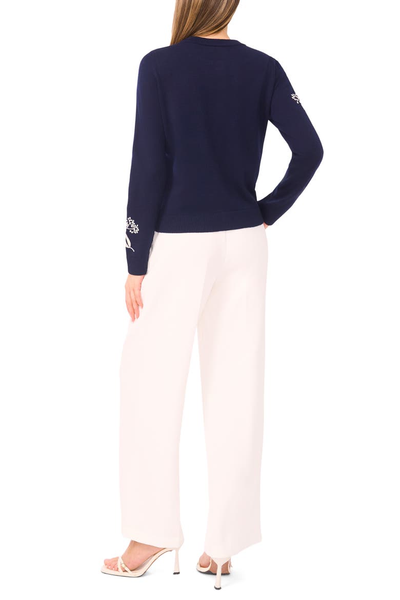 Embroidered Floral Button Front Cardigan, Alternate, color, CLASSIC NAVY