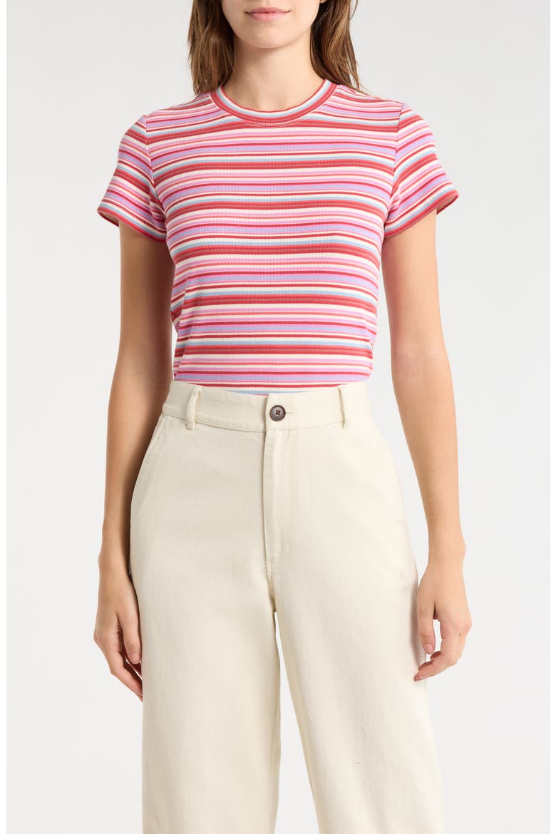 Lexi Stripe Rib T-Shirt, Main, color, PINK STRIPE