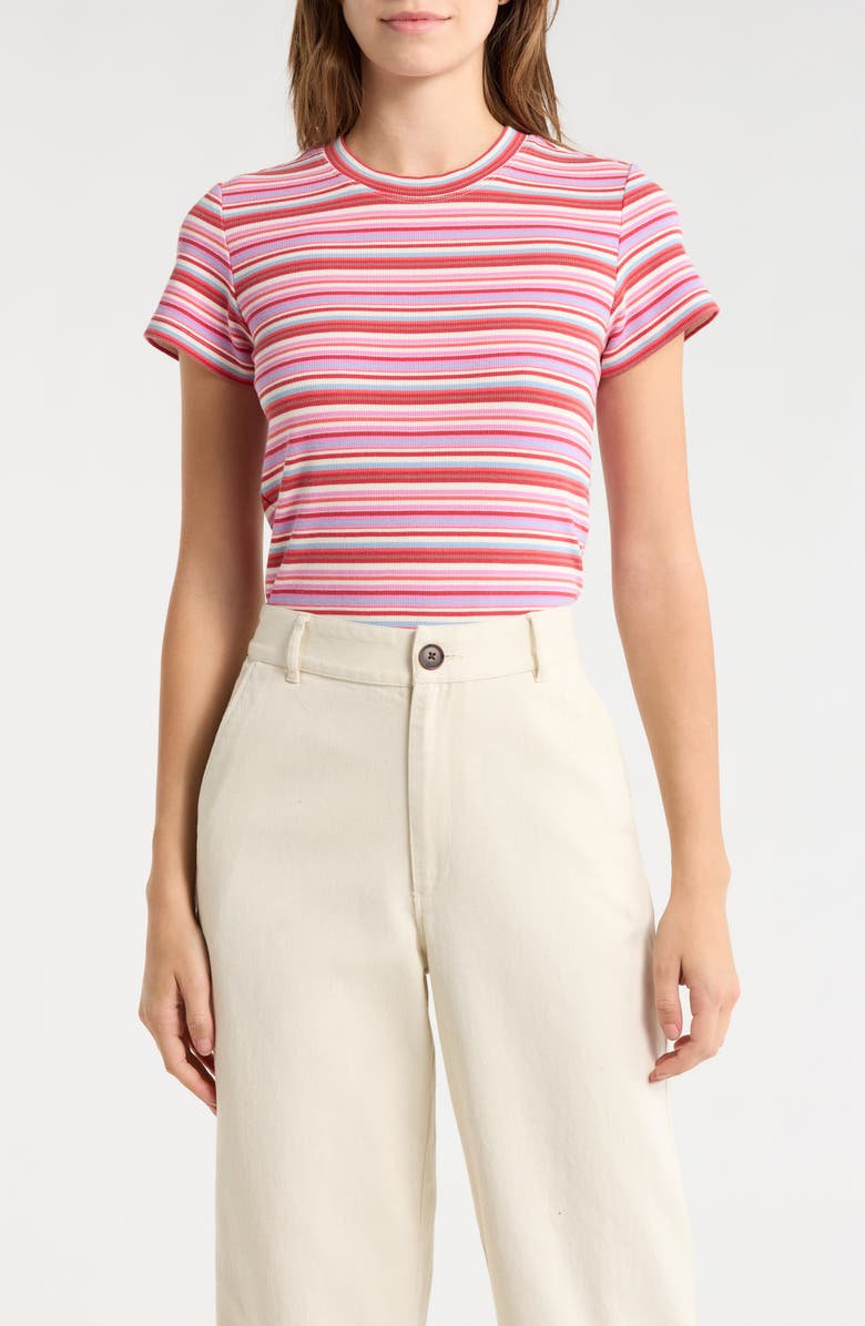 Marine Layer Lexi Stripe Rib T-Shirt, Main, color, Pink Stripe