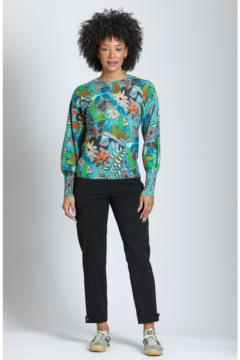 Harvest Wildflower Botanical Crewneck Sweater, Alternate, color, TEAL/TOASTED AMBER