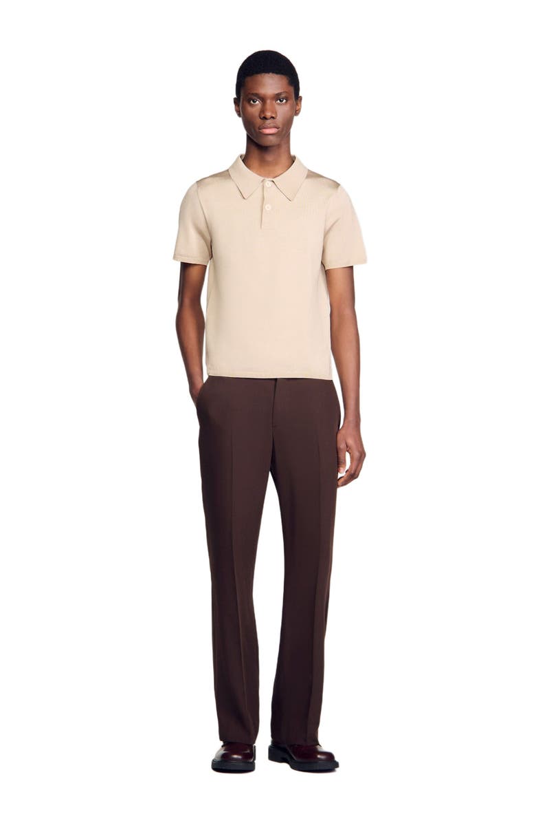 SANDRO Short-sleeve knitted polo shirt, Alternate, color, Oats