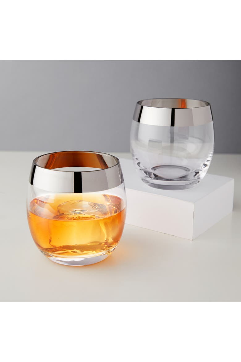 Irving Crystal Tumblers with Chrome Rim Set of 2, Alternate, color, Clear