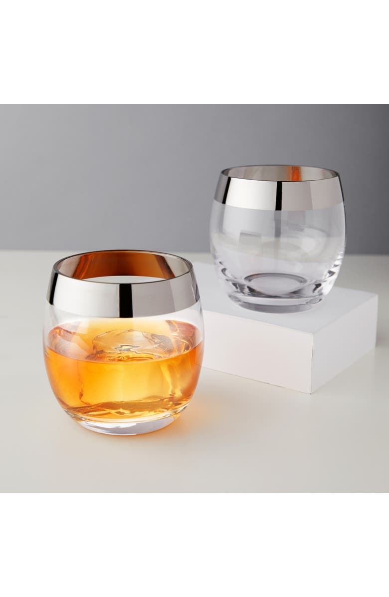 Viski Irving Crystal Tumblers with Chrome Rim Set of 2, Alternate, color, Clear