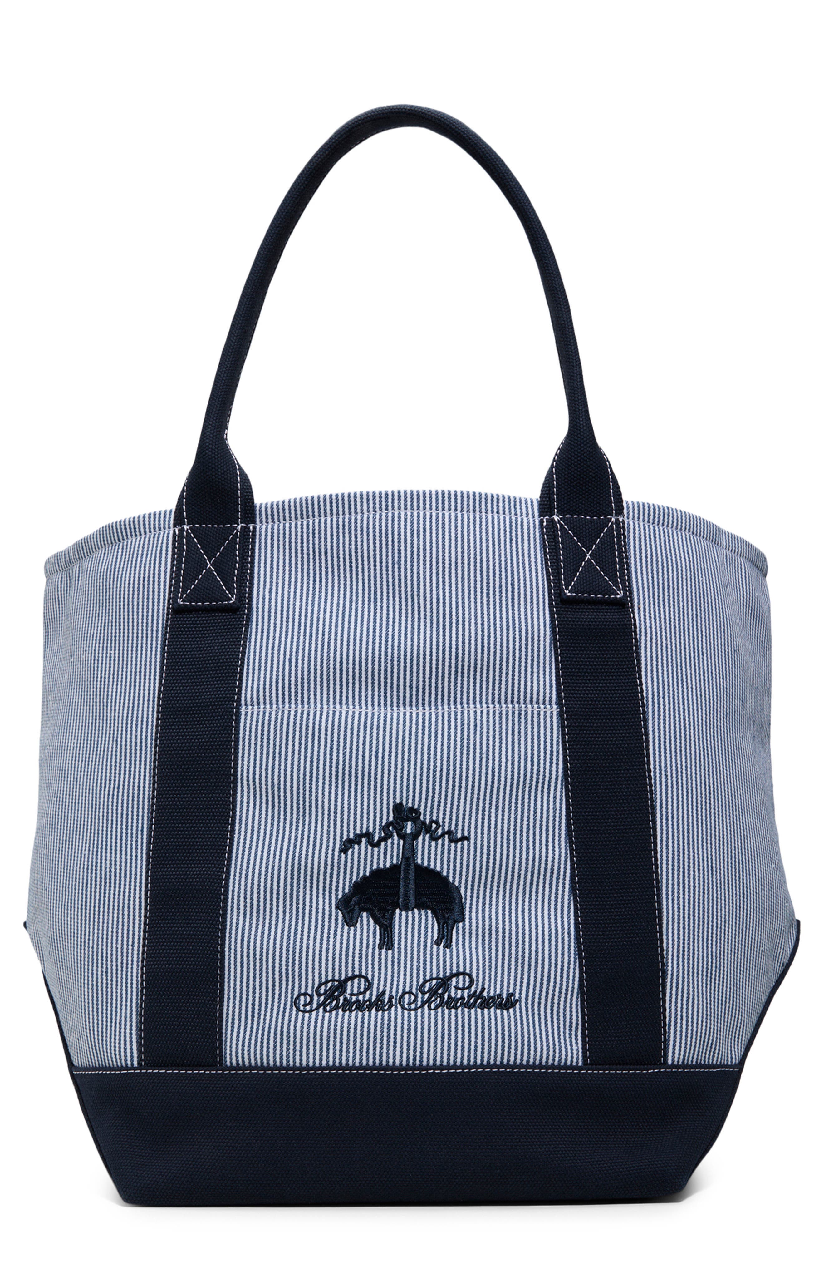 Brooks Brothers Penn Stripe Cotton Canvas Tote, Main, color, Blue