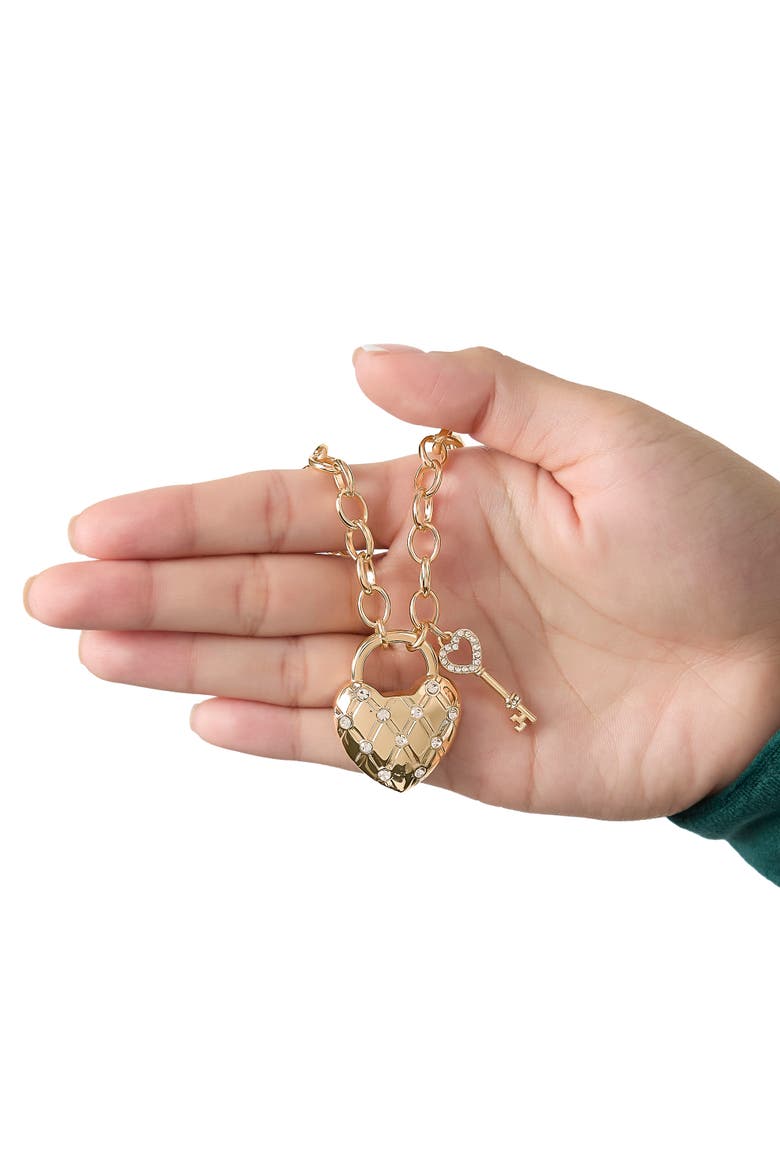 Heart Locket with Key Pendant Necklace, Gold-Tone, Alternate, color, Gold Tone