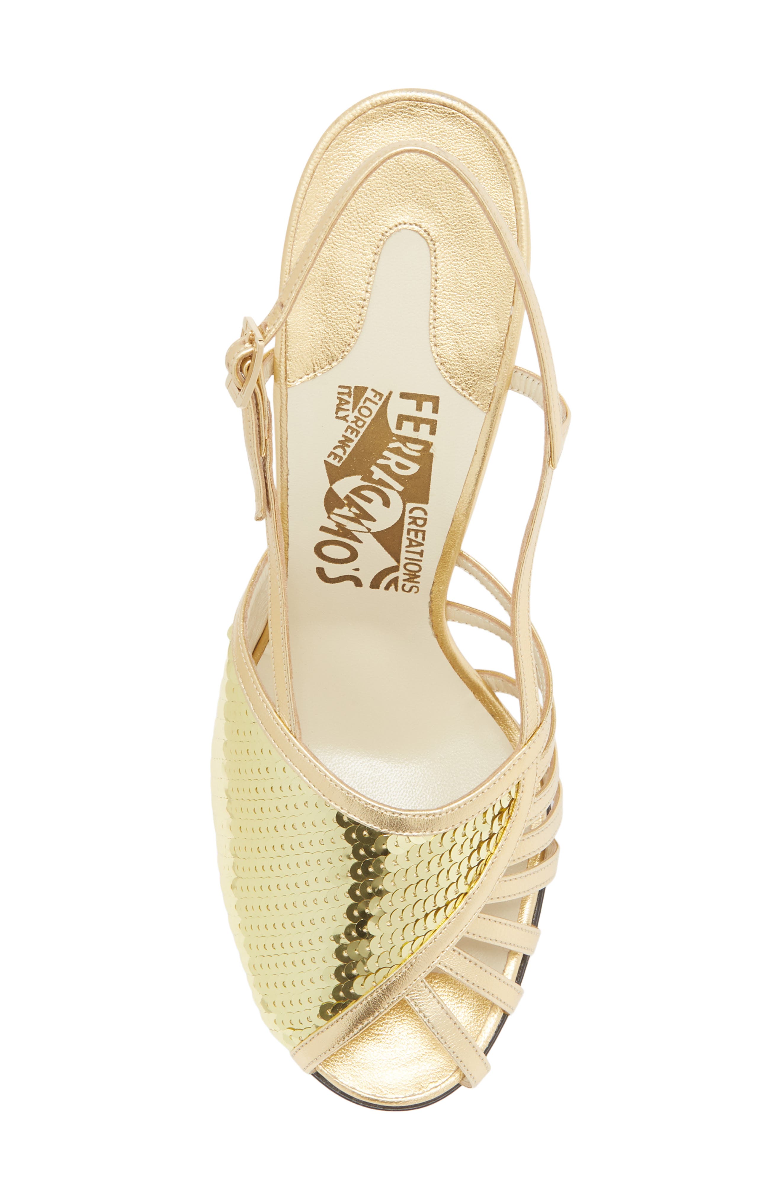 FERRAGAMO Vicever Sequin Slingback Sandal, Alternate, color, Gold