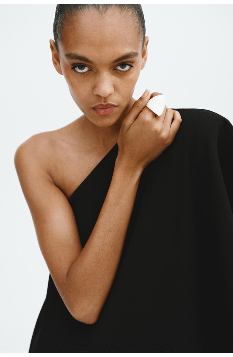 H&M One-shoulder Cape Top, Alternate, color, Black