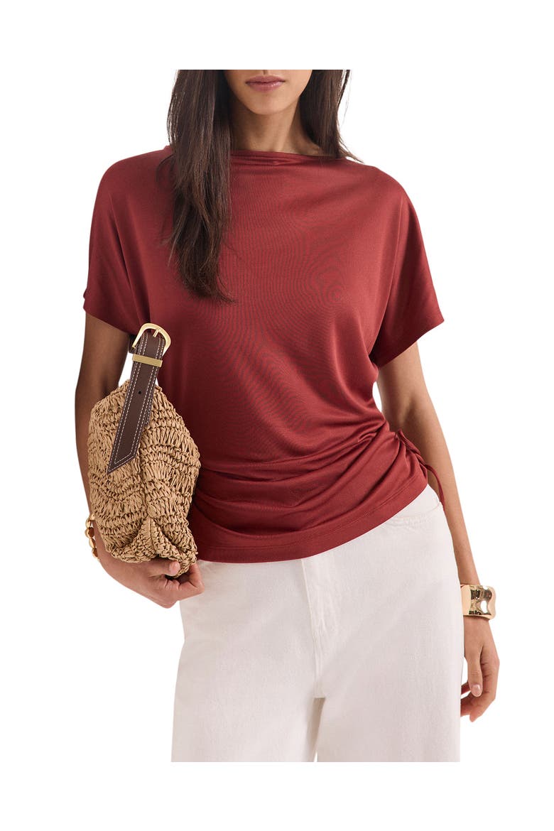 Jersey Ruched Tie Detail Top, Alternate, color, Brown