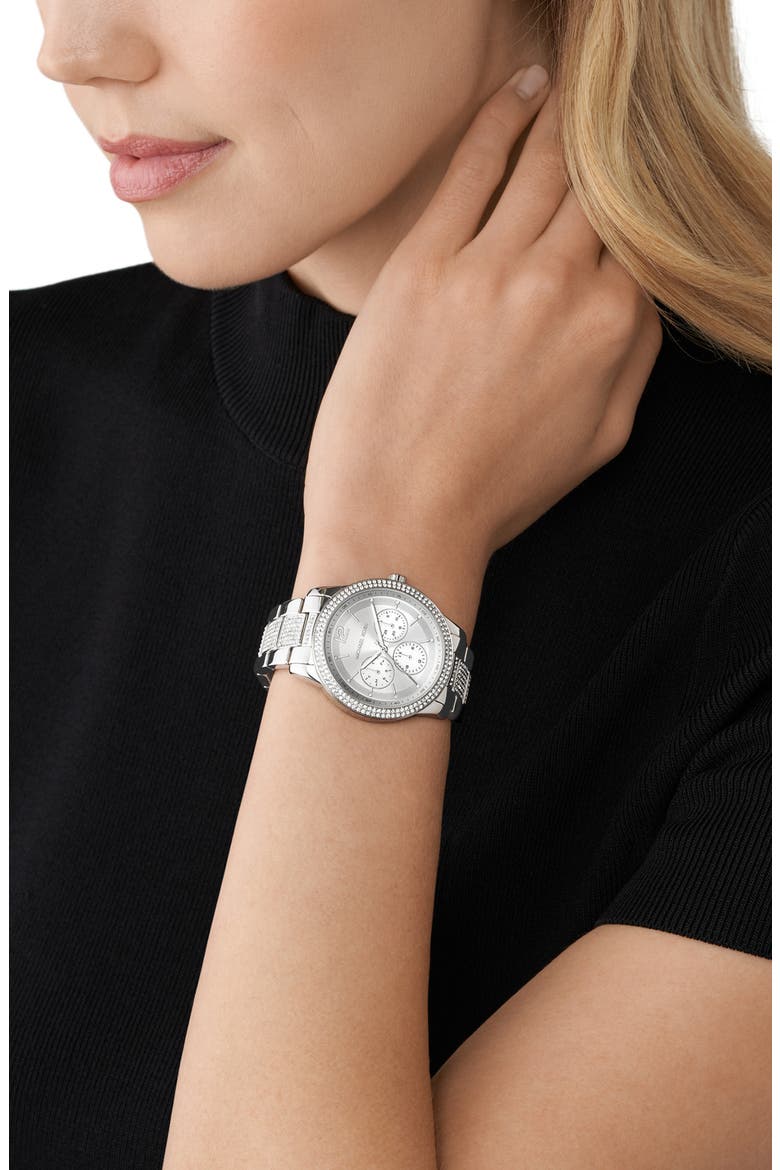Tibby Pavé Bracelet Watch, 40mm, Alternate, color, SILVER