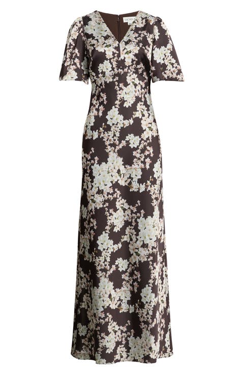 Mae Floral Print Puff Sleeve Gown
