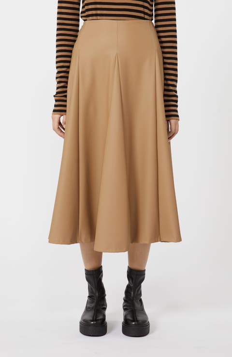 Nocera Faux Leather Godet Midi Skirt