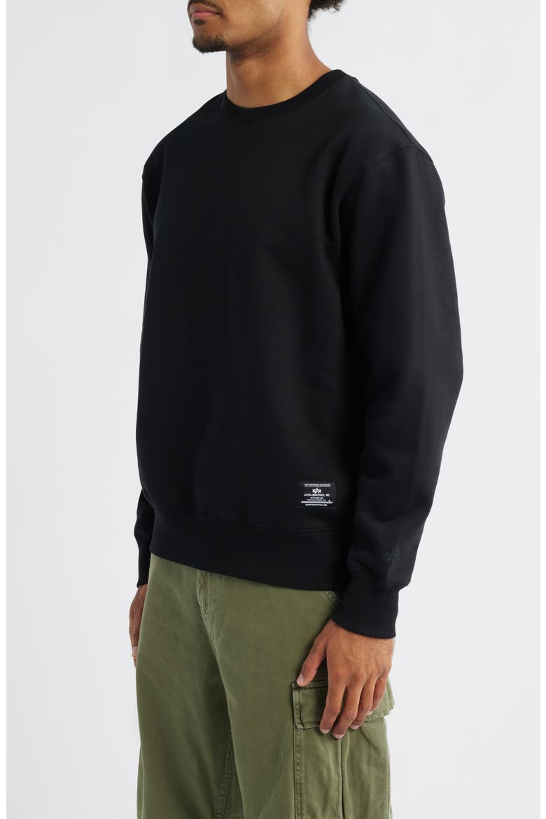 Logo Patch Cotton Fleece Crewneck Sweatshirt, Alternate, color, BLACK