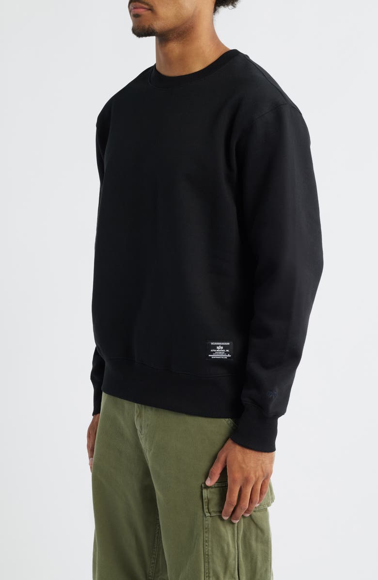 Alpha Industries Logo Patch Cotton Fleece Crewneck Sweatshirt, Alternate, color, Black