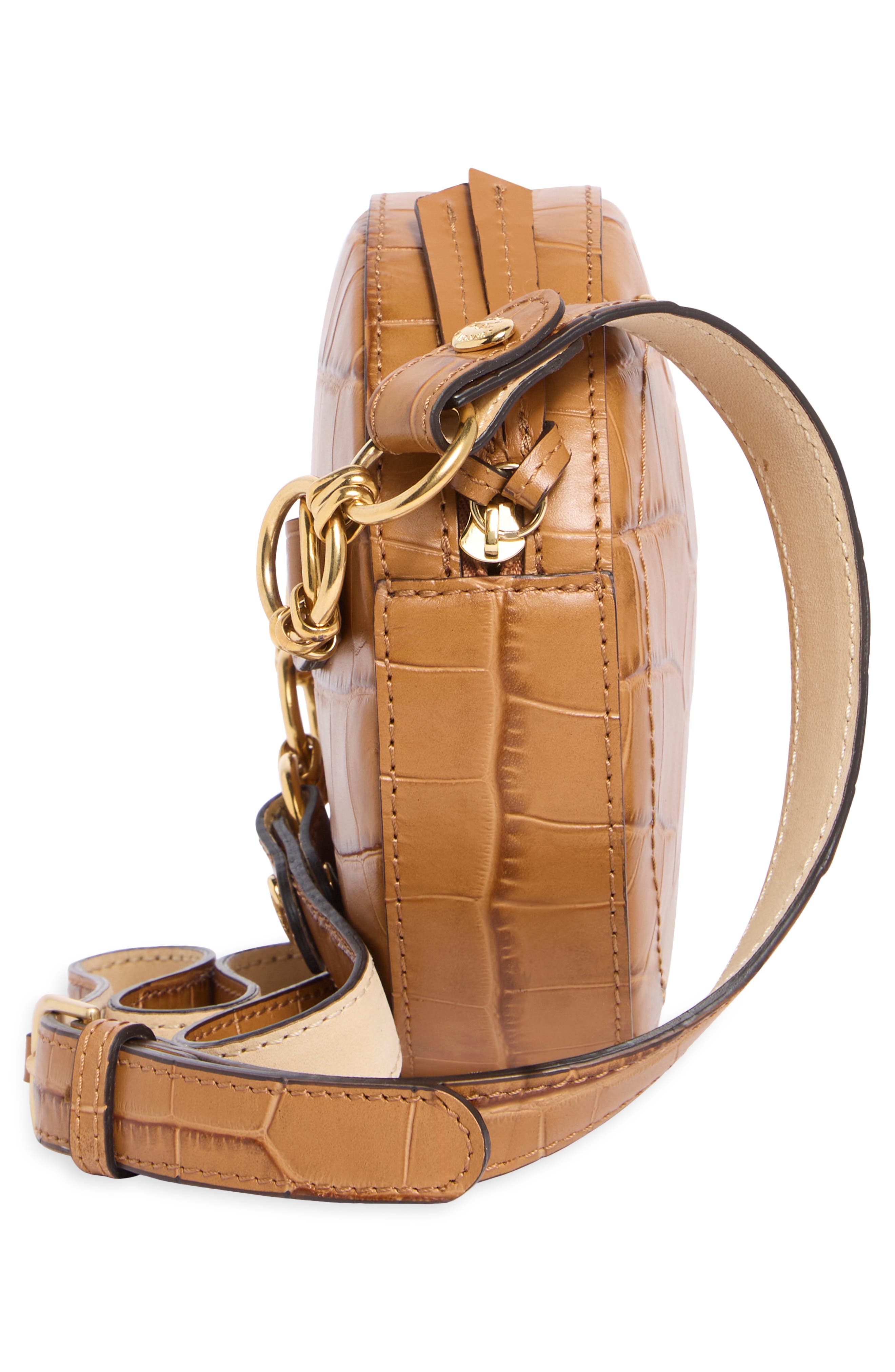 Longchamp Cavalcade Croc-Embossed Round Belt Bag, Alternate, color, Camel