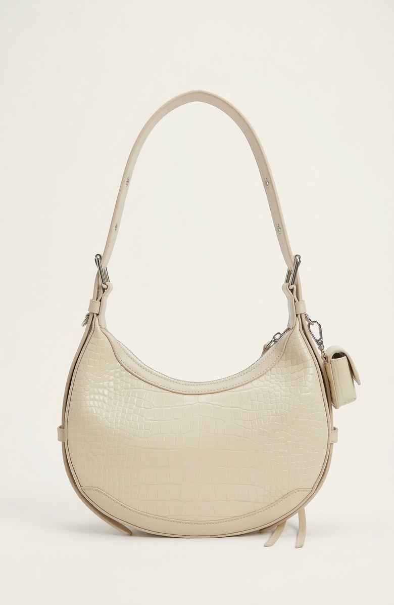 Modenaire Croc Embossed Shoulder Bag, Main, color, Cream