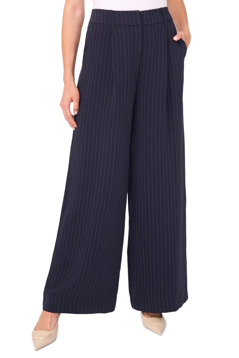 Zip Front Pinstripe Wide Leg Pants, Main, color, NAVY DEPTHS