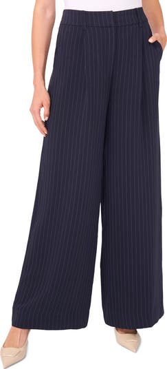 Zip Front Pinstripe Wide Leg Pants
