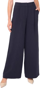Halogen® Zip Front Pinstripe Wide Leg Pants