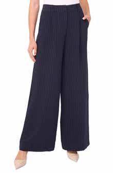 Halogen® Zip Front Pinstripe Wide Leg Pants