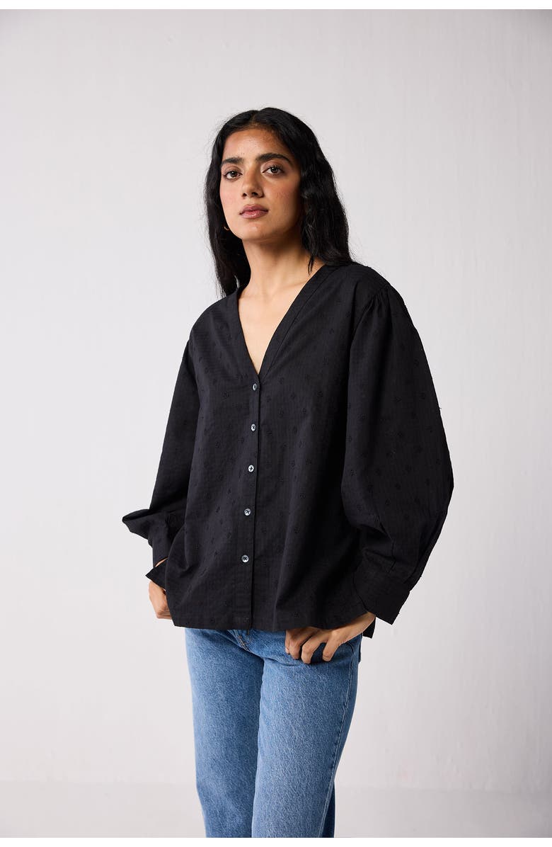Reistor Embroidered Shirt with Long Balloon Sleeves, Alternate, color, Black