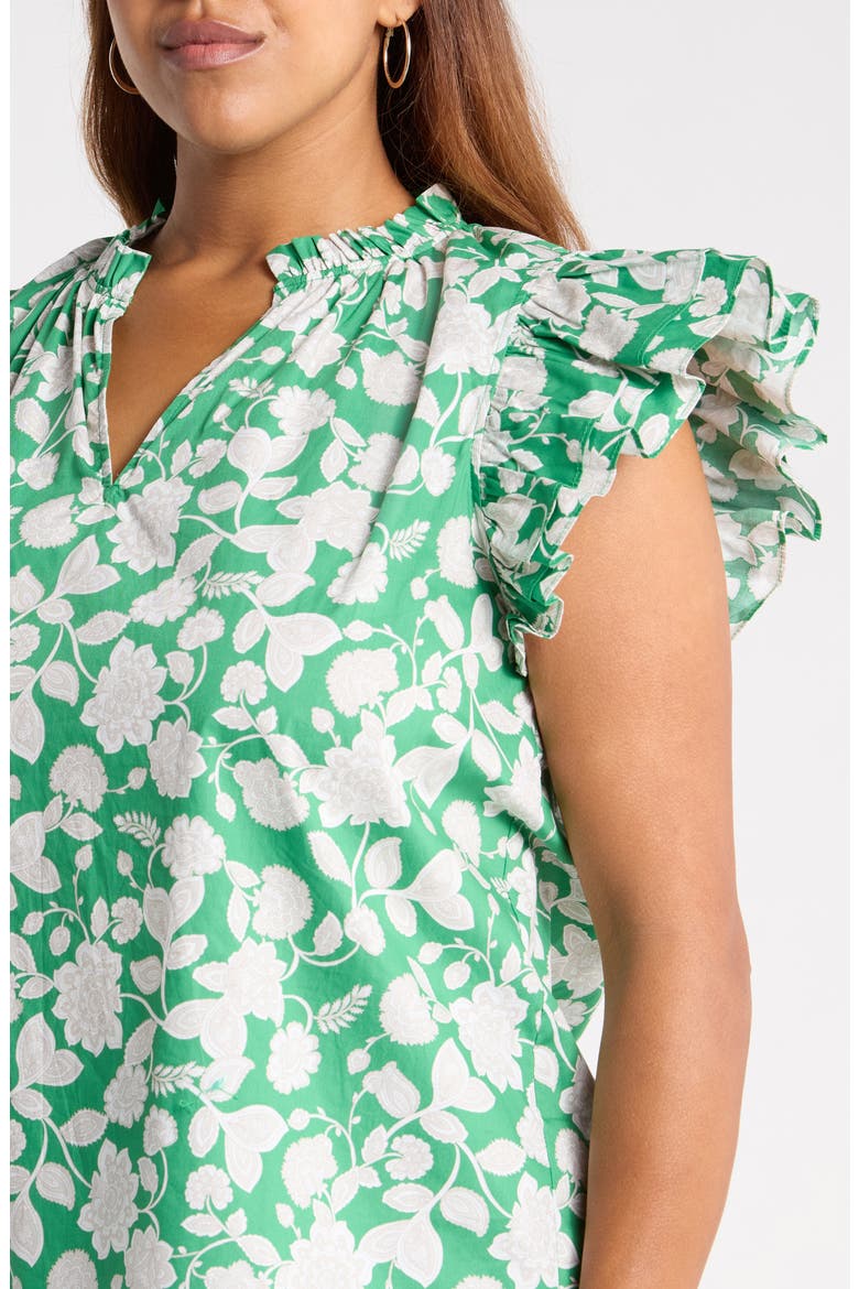 Baxley Risette Ruffle Floral Cotton Top, Alternate, color, GREEN-GREY