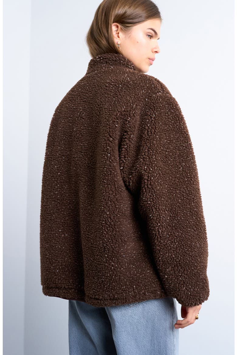 Oversize Fleece Jacket, Alternate, color, DARK BROWN MULTI