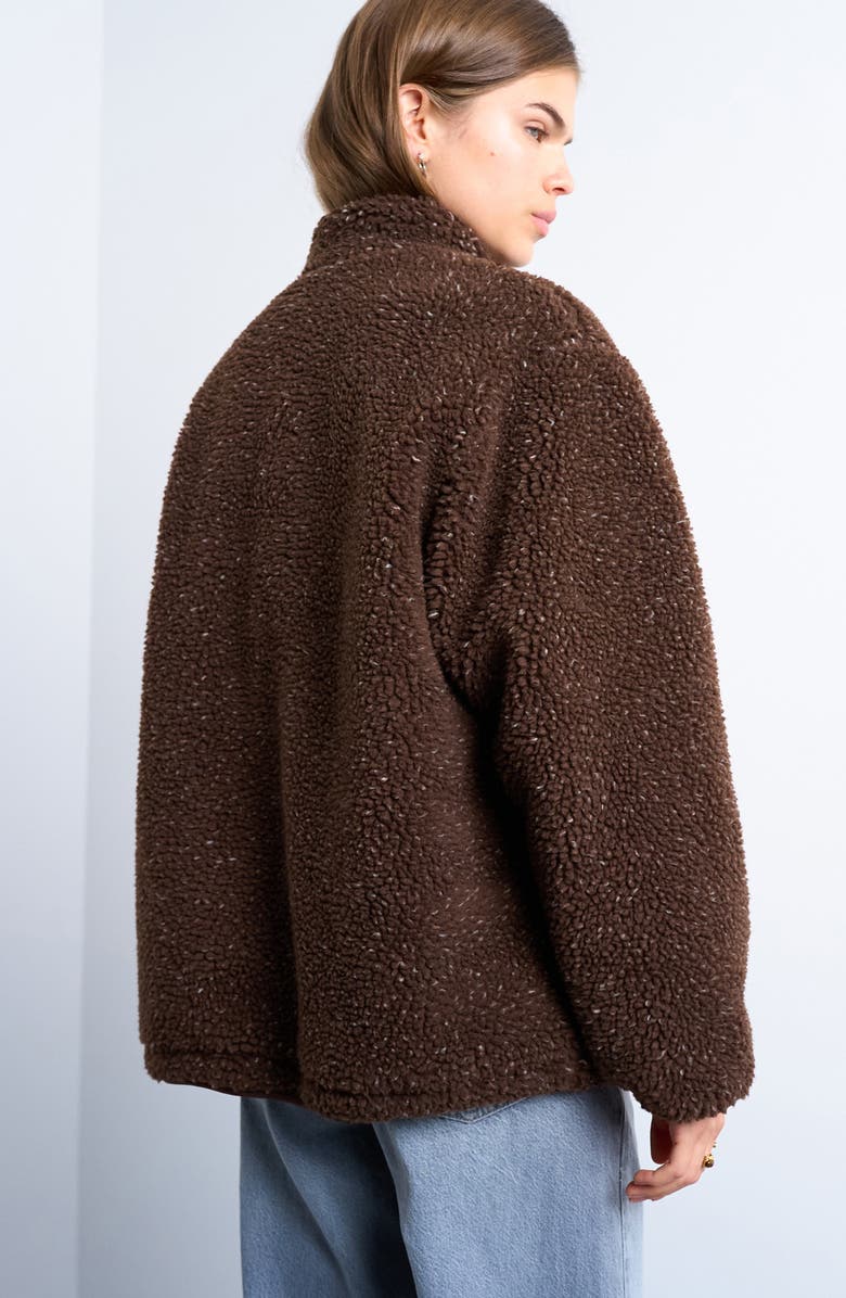 Topshop Oversize Fleece Jacket, Alternate, color, Dark Brown Multi