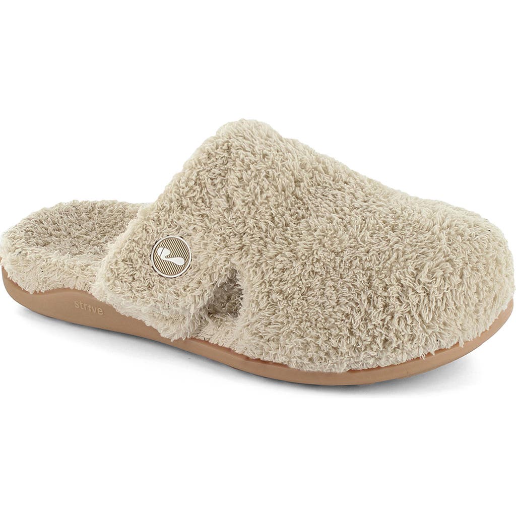 Strive Zara Faux Fur Slipper In Neutral