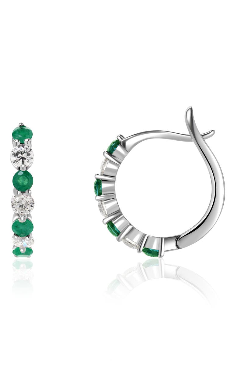 VALANI ATELIER Emerald & Diamond Hoop Earrings, Main, color, 14K White Gold