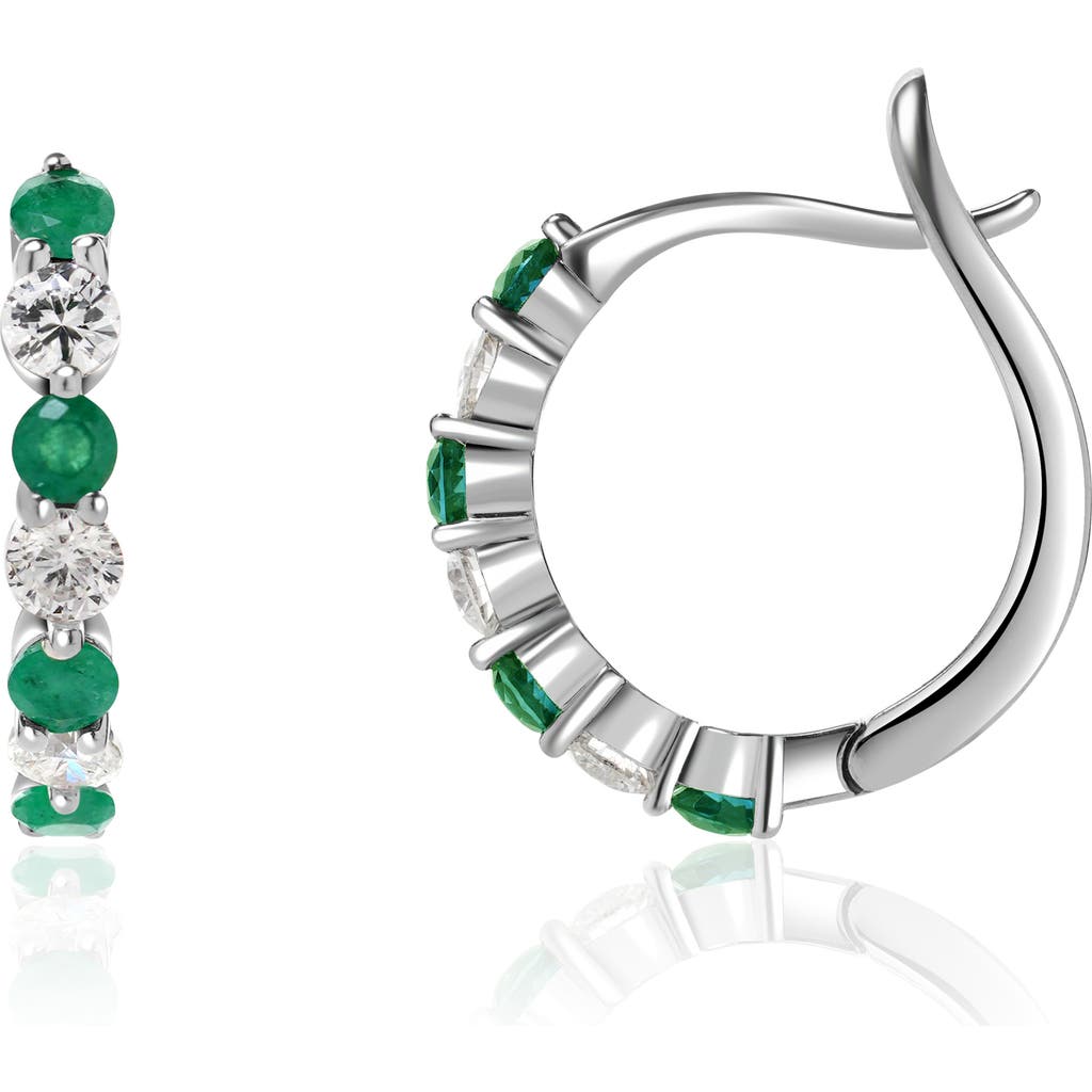 Valani Atelier Emerald & Diamond Hoop Earrings In 14k White Gold