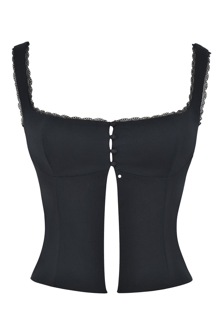 Noura Lace Trim Open Front Tank, Alternate, color, BLACK