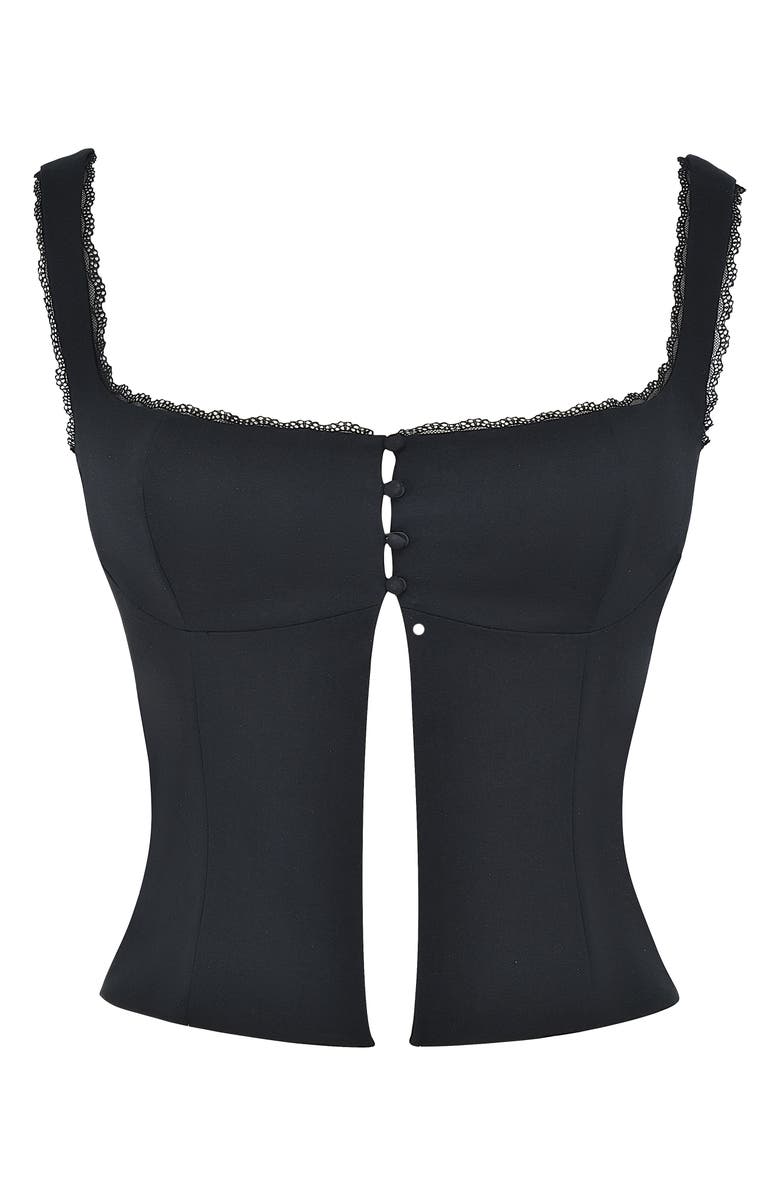 HOUSE OF CB Noura Lace Trim Open Front Tank, Alternate, color, Black