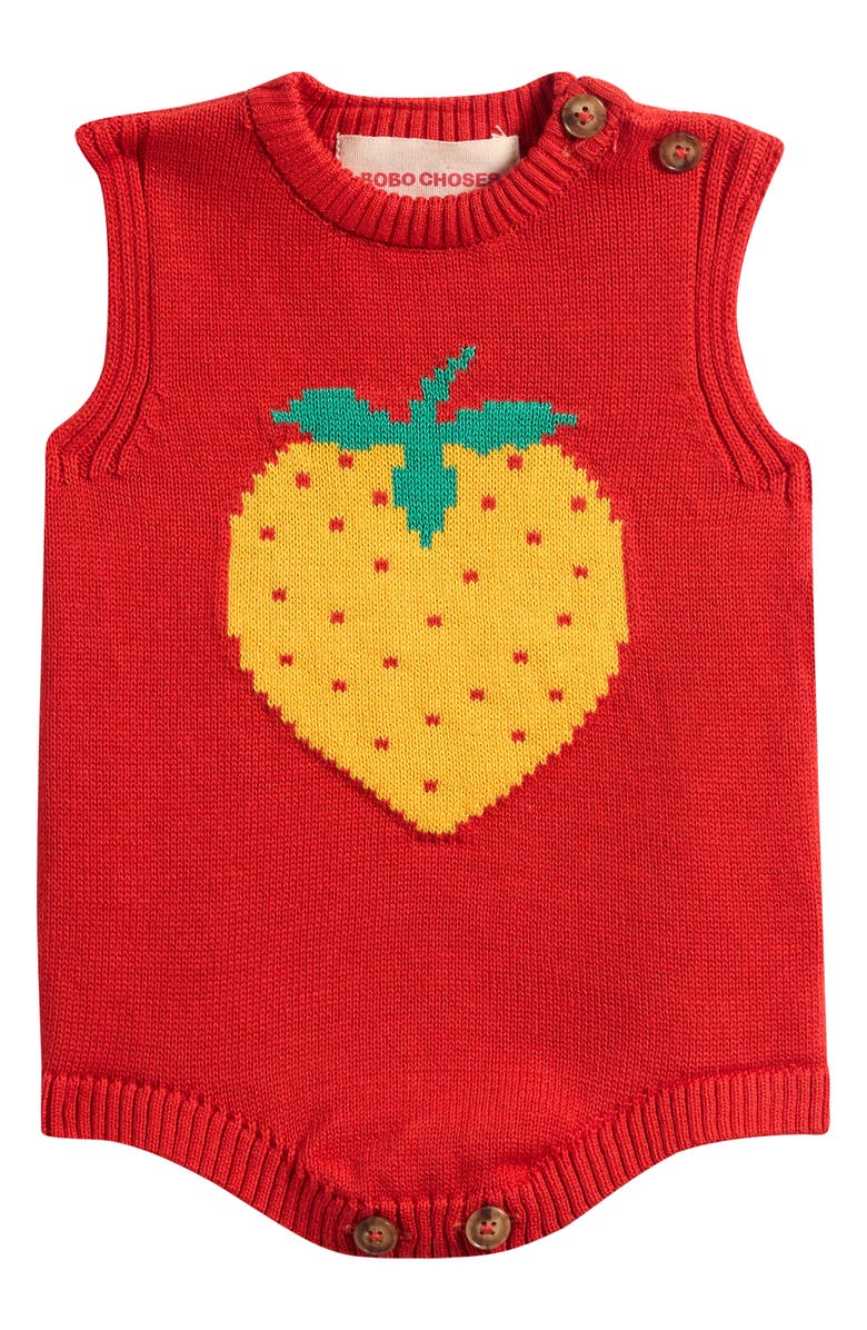 Bobo Choses Pixel Strawberry Organic Cotton Knit Bodysuit, Main, color, Red