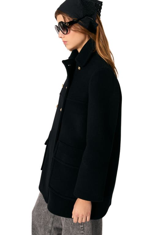 Maje Wool-blend Pea Coat In Black