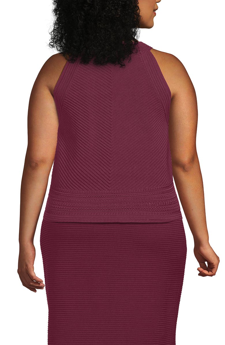 Lands' End Gassed Cotton Pointelle Halter Top Sweater Set Top, Alternate, color,