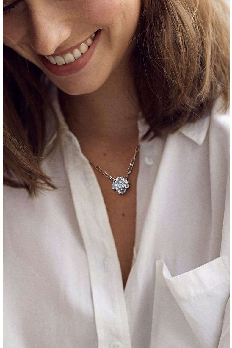 Sky Blue Topaz & Diamond Clover Pendant Necklace, Alternate, color, BLUE
