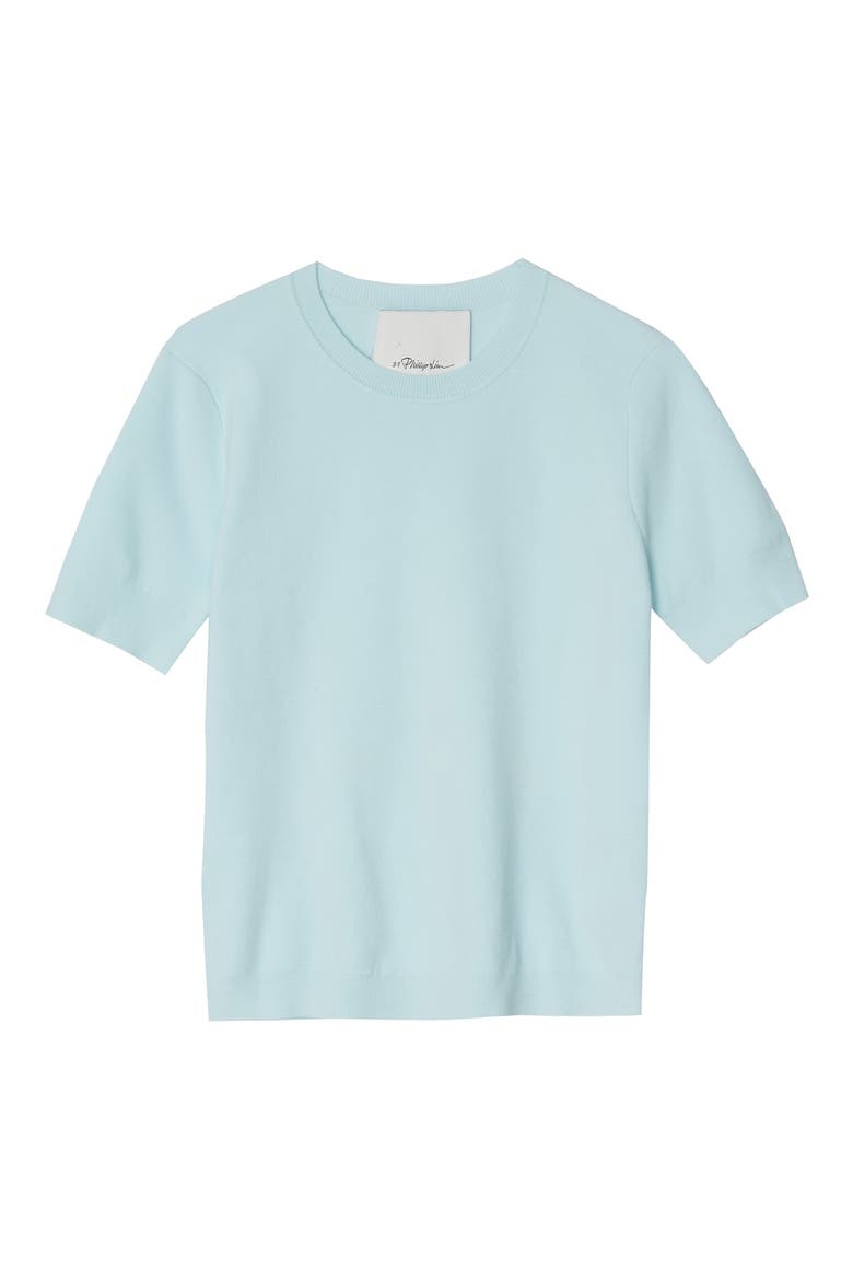 Short Sleeve Cotton Blend Crepe Crewneck Sweater, Main, color, ICE BLUE