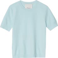 3.1 Phillip Lim Short Sleeve Cotton Blend Crepe Crewneck Sweater