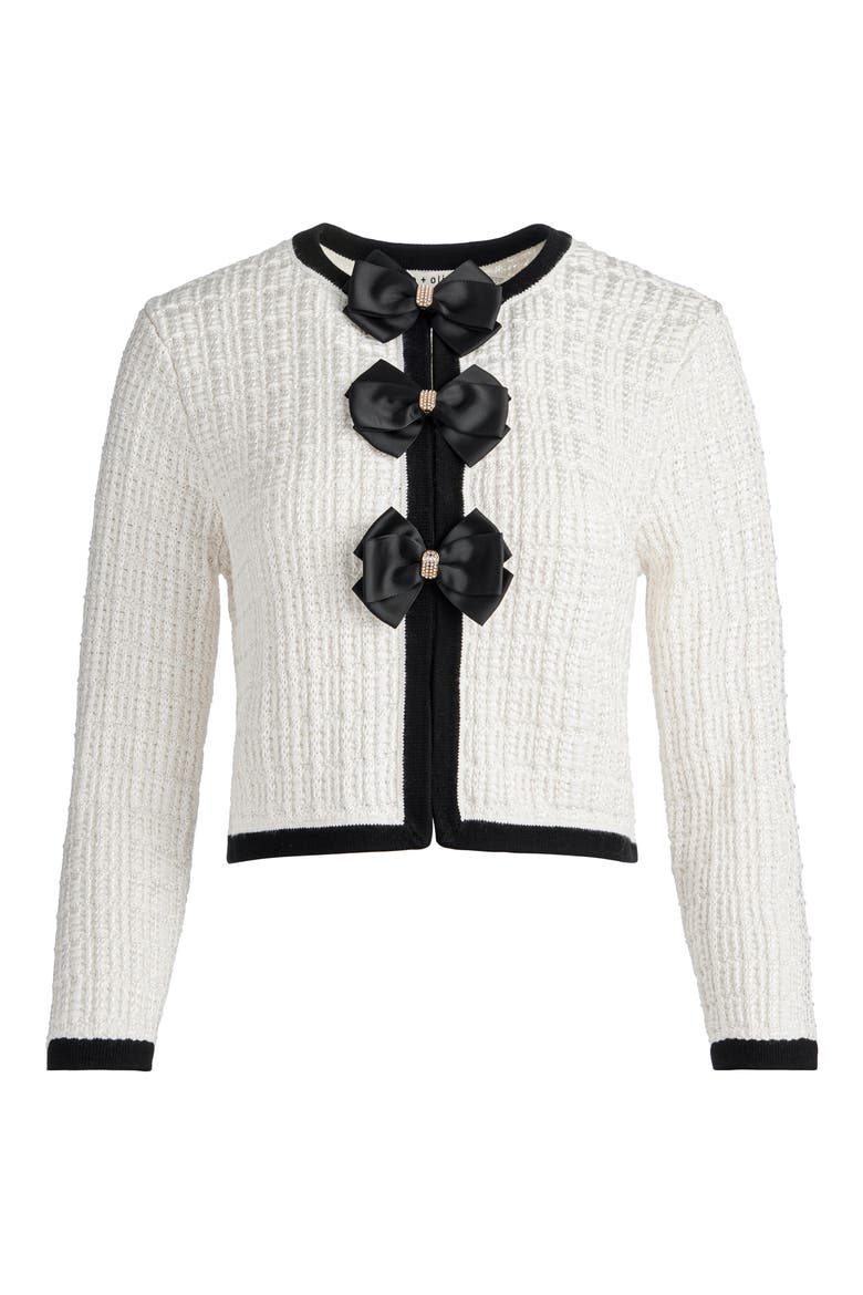 Akira Bow Cardigan, Alternate, color, SOFT WHITE/ BLACK