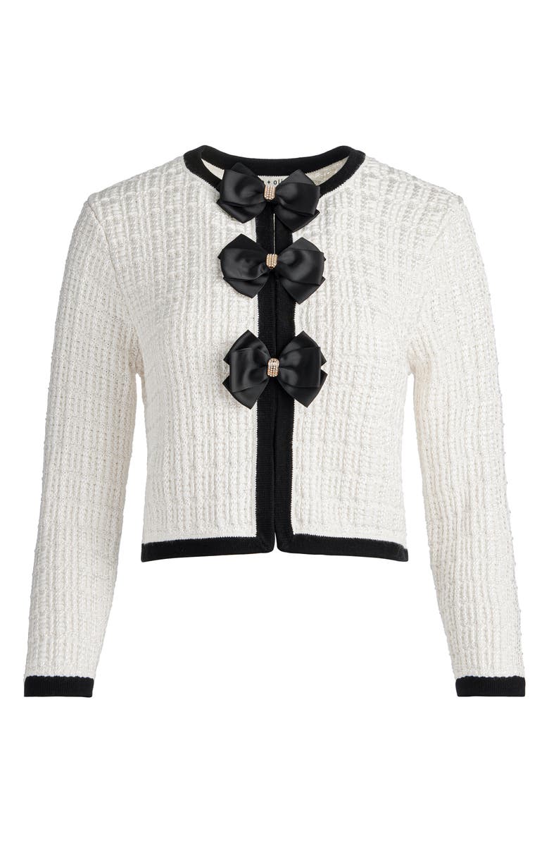 Alice + Olivia Akira Bow Cardigan, Alternate, color, Soft White/ Black