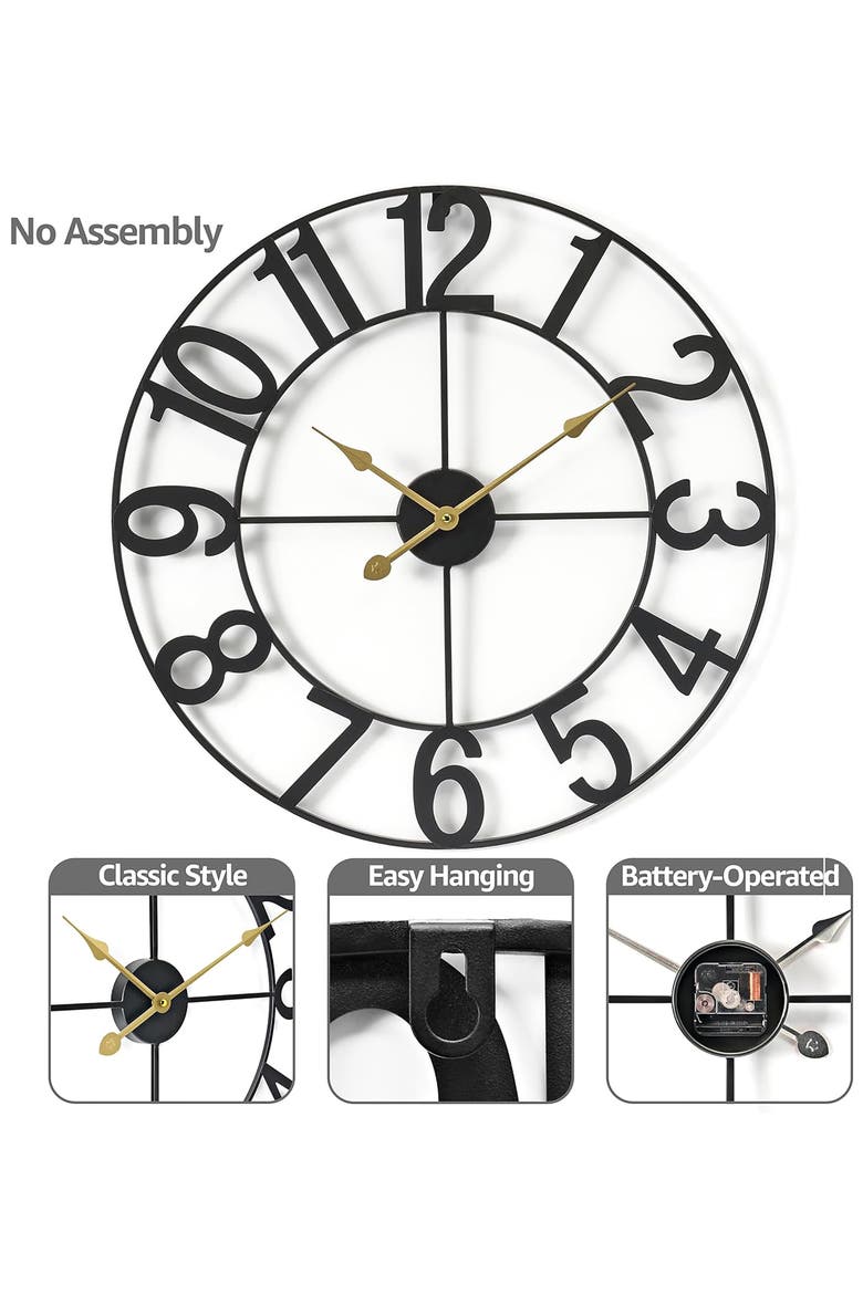 24 Inch Numeral Wall Clock, Alternate, color, BLACK