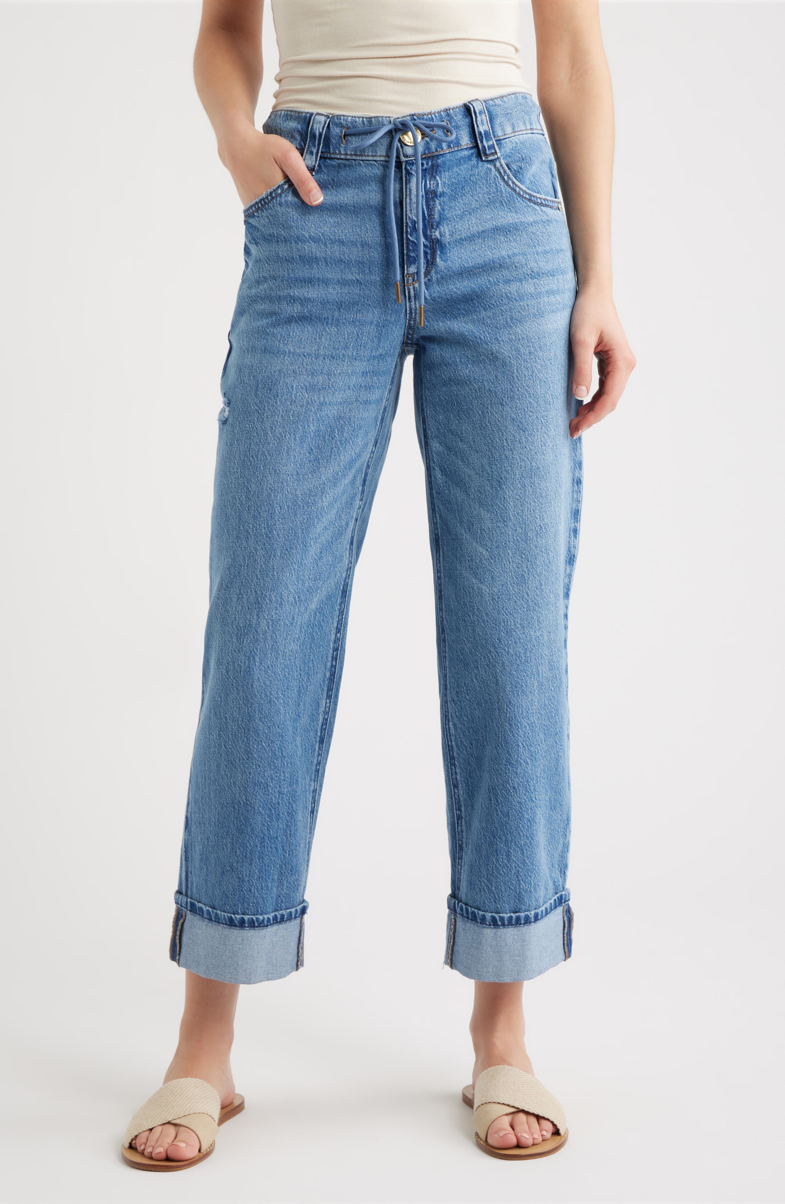 High Waist Cuffed Boyfriend Jeans