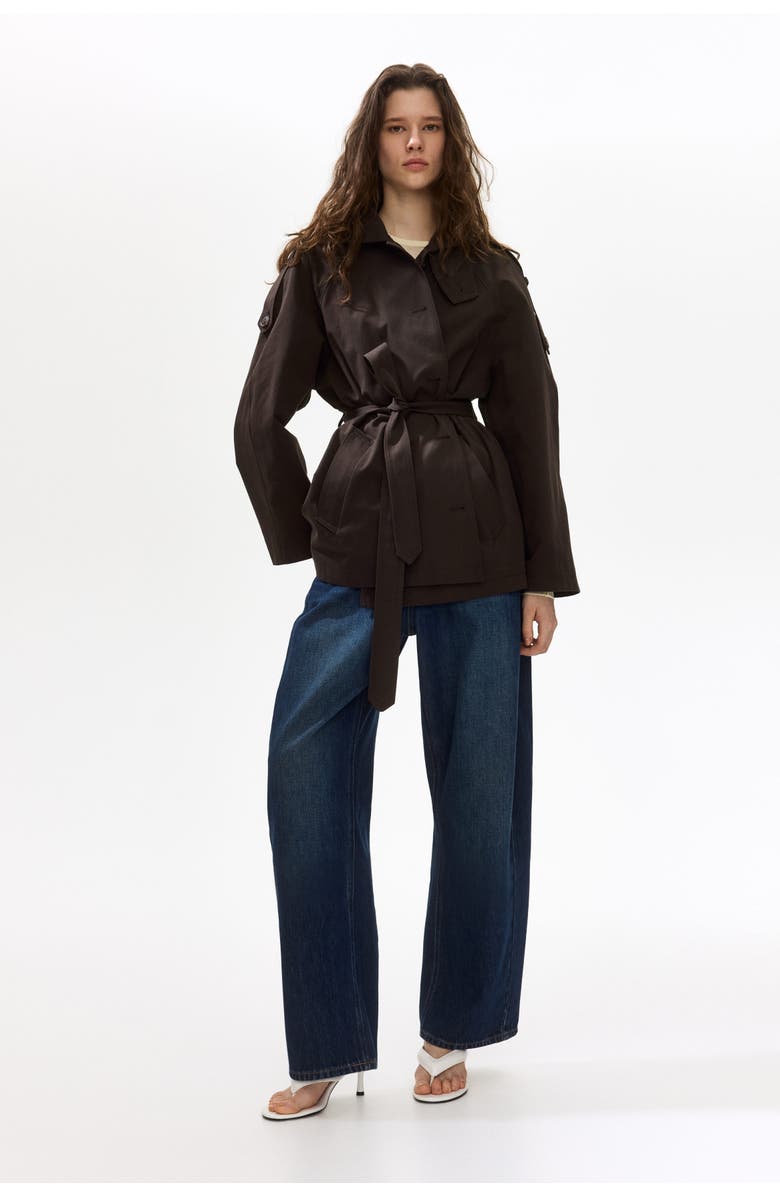H&M Belted Twill Coat, Alternate, color, Dark Brown