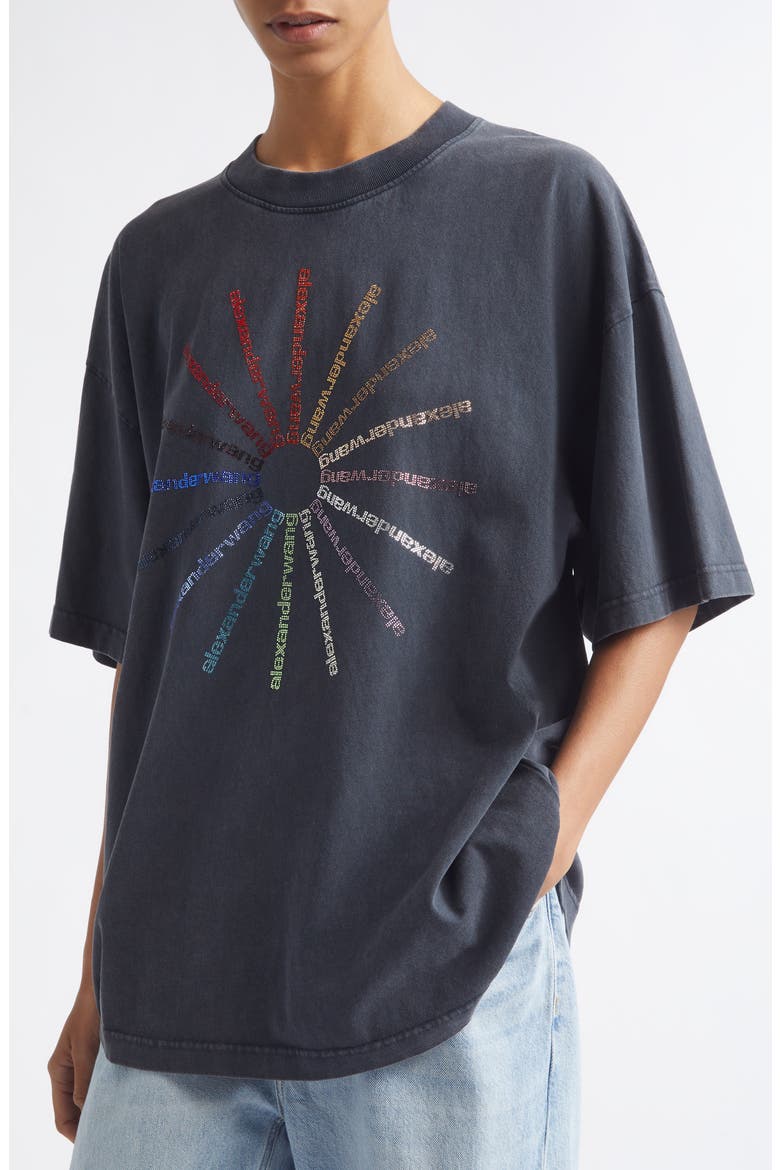 Oversize Crystal Hotfix Logo T-Shirt, Alternate, color, WASHED BLACK