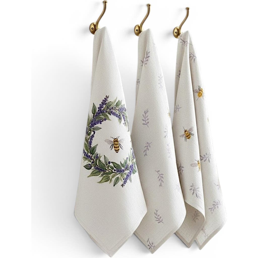 Butterfly & Bee Linen Kitchen Towel Set In Lavender